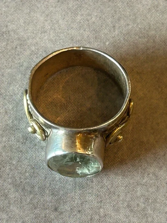 Vintage Sterling Silver Faceted Green Amethyst Gemstone Statement Ring~Size 6 - Picture 4 of 8